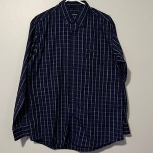 Men's Long Sleeve Button Down Shirt Color Navy/White Size M